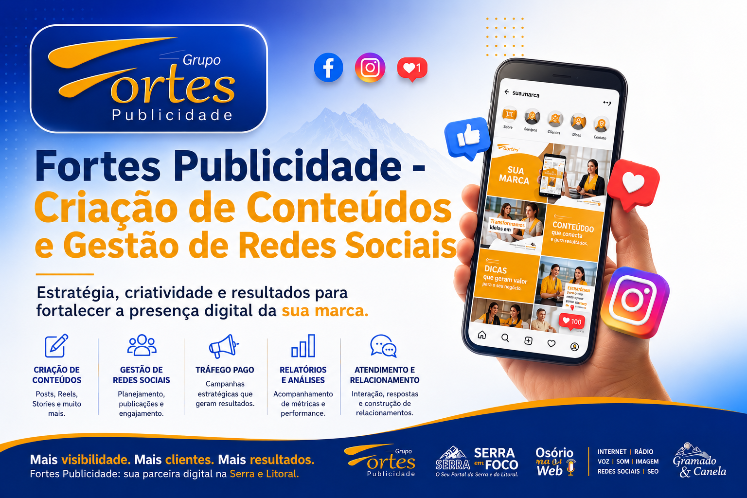 "Fortes Publicidade - Criação de Conteúdos e Gestão de Redes Sociais para empresas da Serra e Litoral."