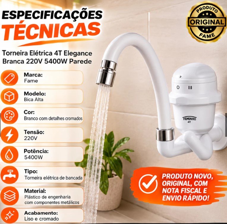 Torneira Elétrica Fame 5400W – 220V para Cozinha